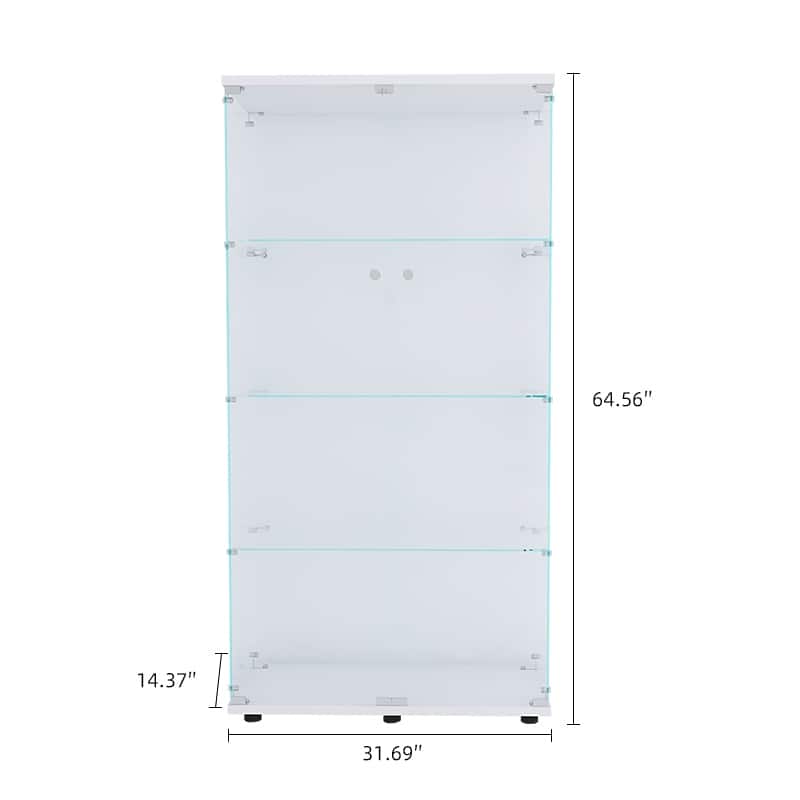 Glass Display Cabinet with Doors & Locks, Acrylic Shelves, Floor Standing Storage Showcase for Home or Office