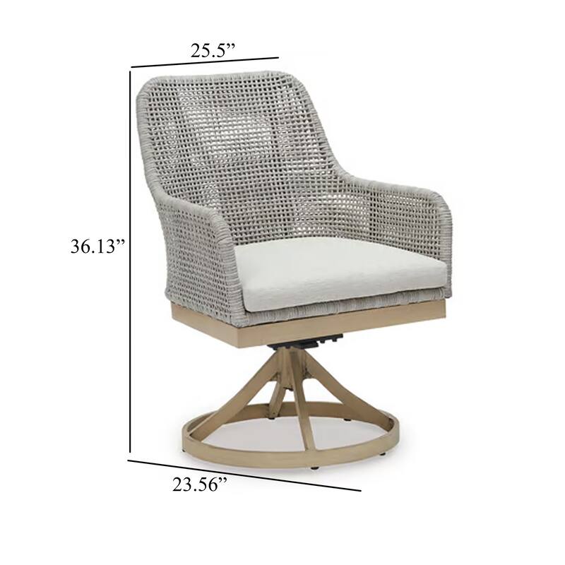 Yami Outdoor Swivel Chair Set of 2, Gray Resin Wicker, Nuvella Seats