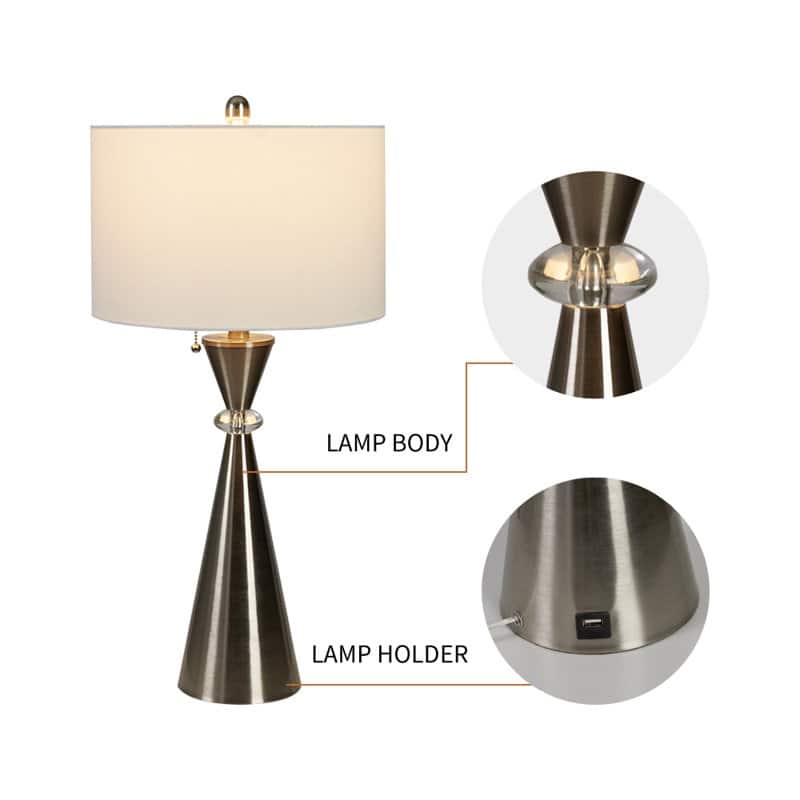 Maxax 28.25" Nickel Table Lamp Set with USB (Set of 2)