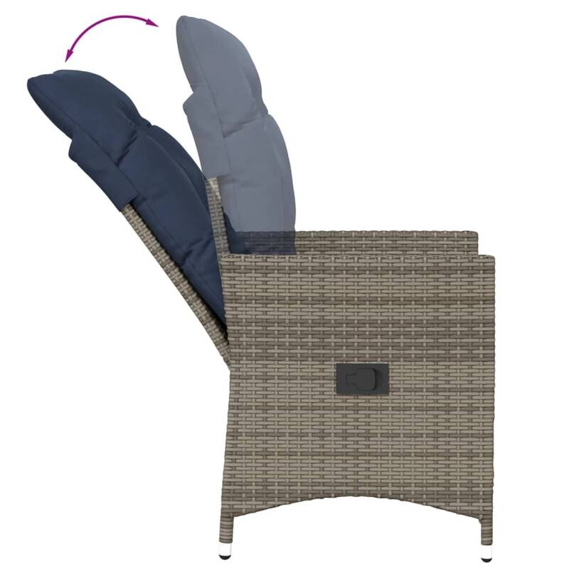 vidaXL Reclining Patio Chair with Cushions Outdoor Garden Gray Poly Rattan - 22 x 23.2 x 36.2