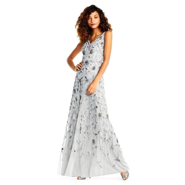 Shop Adrianna Papell Sleeveless Beaded Floral Gown Metallic