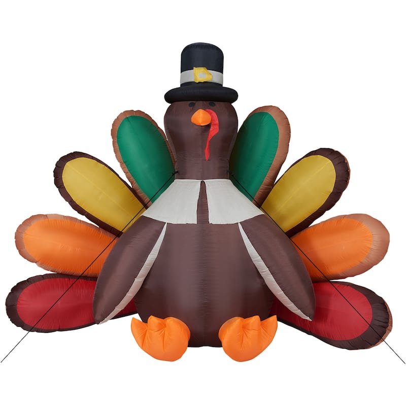 Fraser Hill Farm 8-Ft. Wide Turkey Inflatable with Lights Thanksgiving Decor - 8 Foot