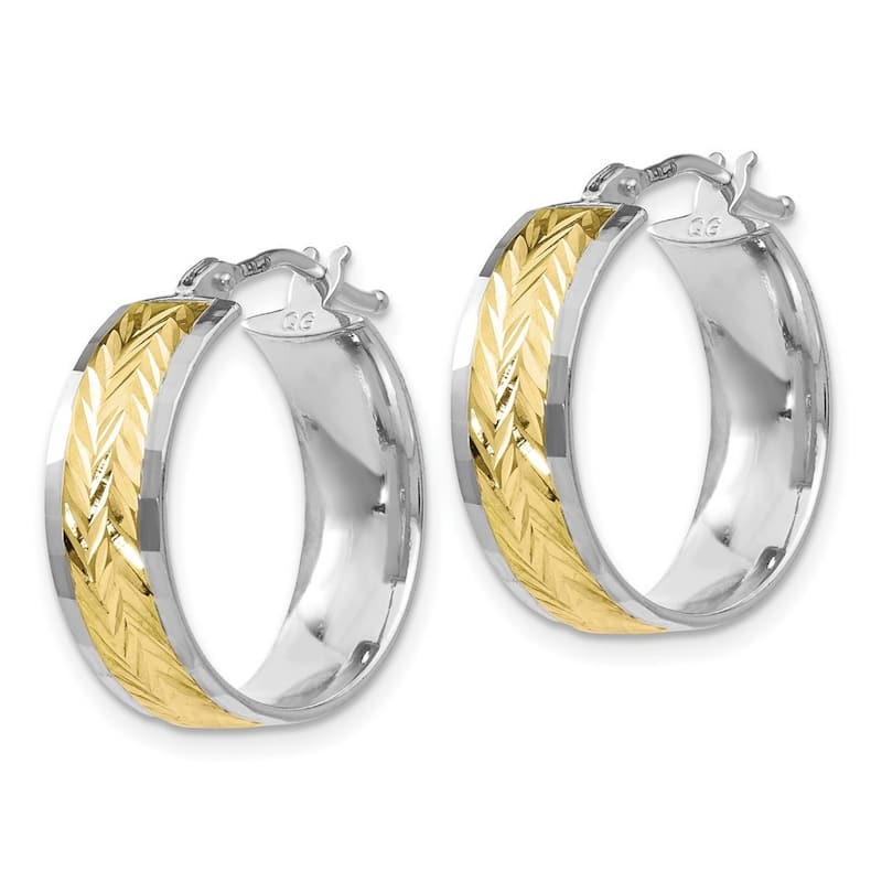 Curata 10k White Gold 18x3mm Yellow Rhodium Chevron Diamond Cut Hoop Earrings