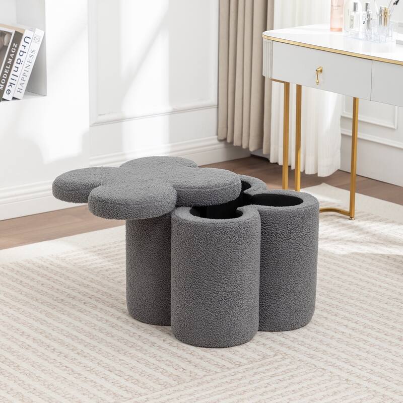 SEYNAR Modern Glam Teddy Velvet Flower Shape Storage Ottoman