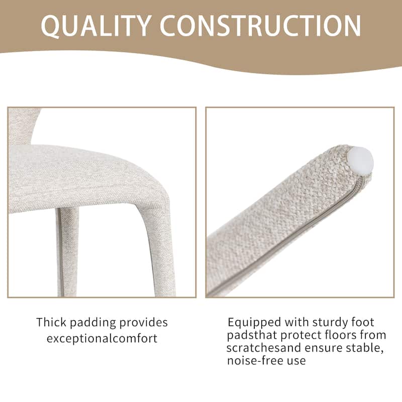 Modern 19.5" W Upholstered Boucle Woven Plush Dining Chair Iron Legs