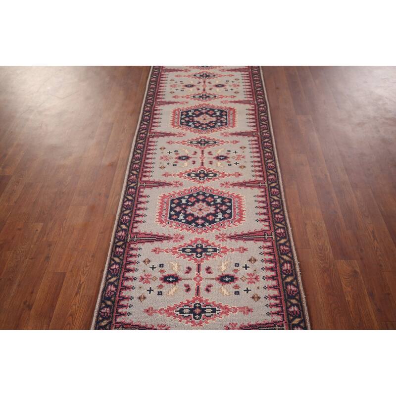 Geometric Viss Oriental Runner Rug Handmade Wool Carpet - 2'6"x 10'0"