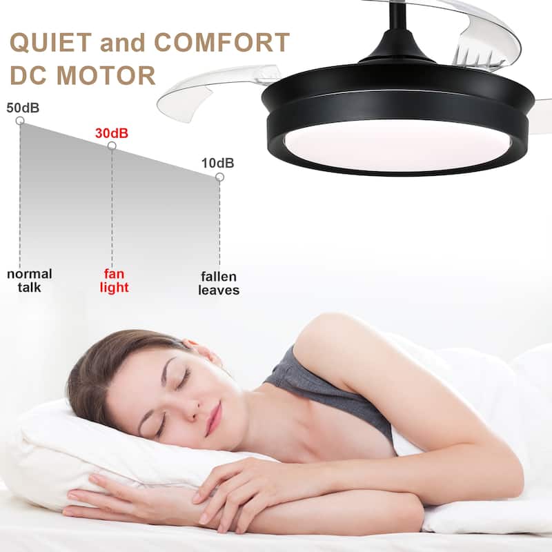 Bella Depot 36" Modern Retractable Ceiling Fan with Dimmable Led Light and Remote, 6-Speed Reversible DC Motor