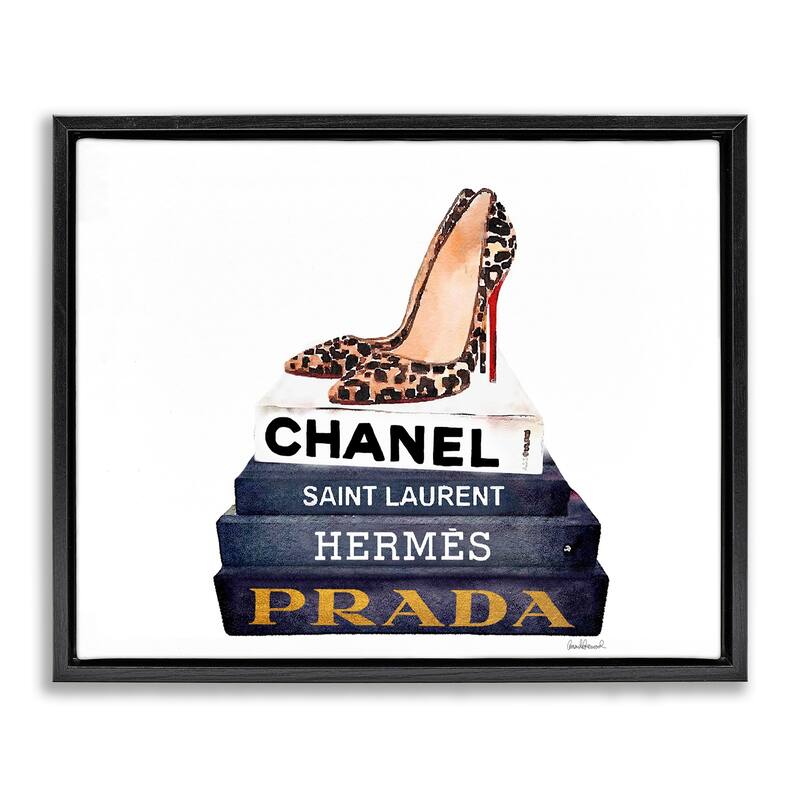 Stupell Glam Fashion Book Set Leopard Pumps Heels Floater Frame - Multi-Color - 31 x 25 - Black