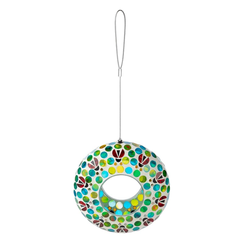 Glitzhome Round Hanging Multi-Color Mosaic Birdfeeder