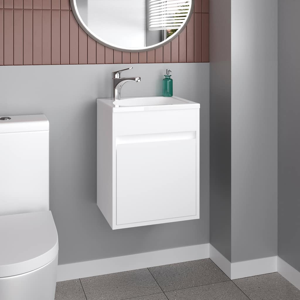 Wide Floating Bathroom Vanity, Resin Sink Compact Wall-Mounted Design With One Door Cabinet, White