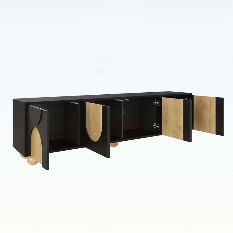 Farmhouse Media Console Table with Rebound Device,5 Solid Wood Legs