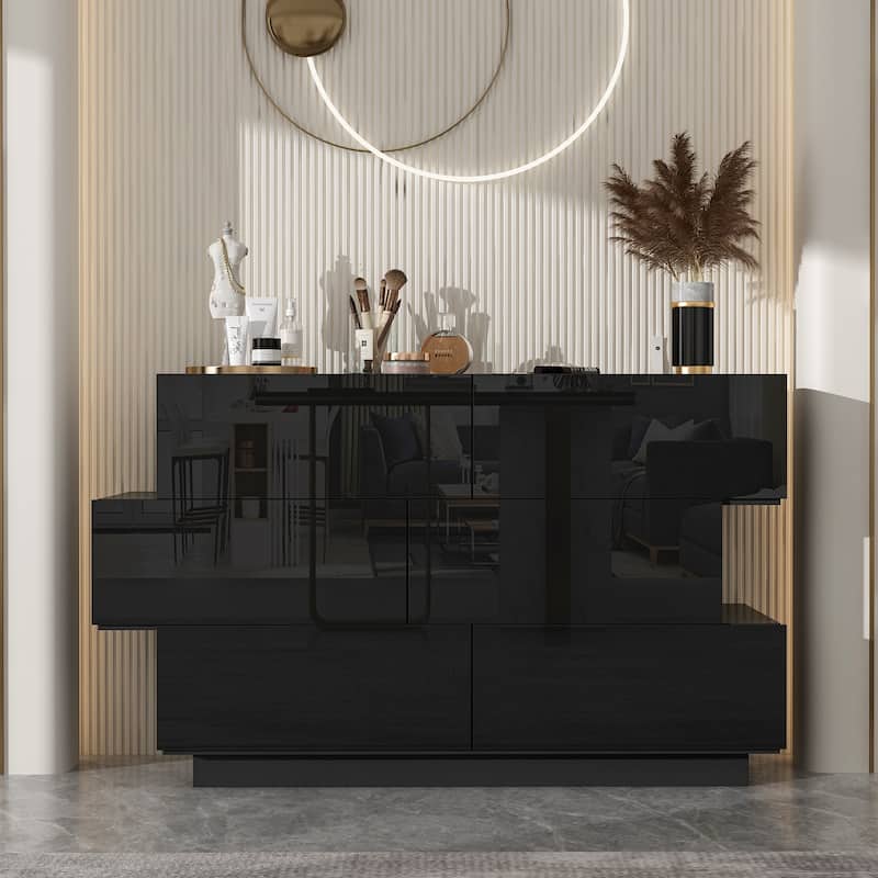 High Glossy Six-Drawer Dresser Chest with Off-Set Design (Black/White)
