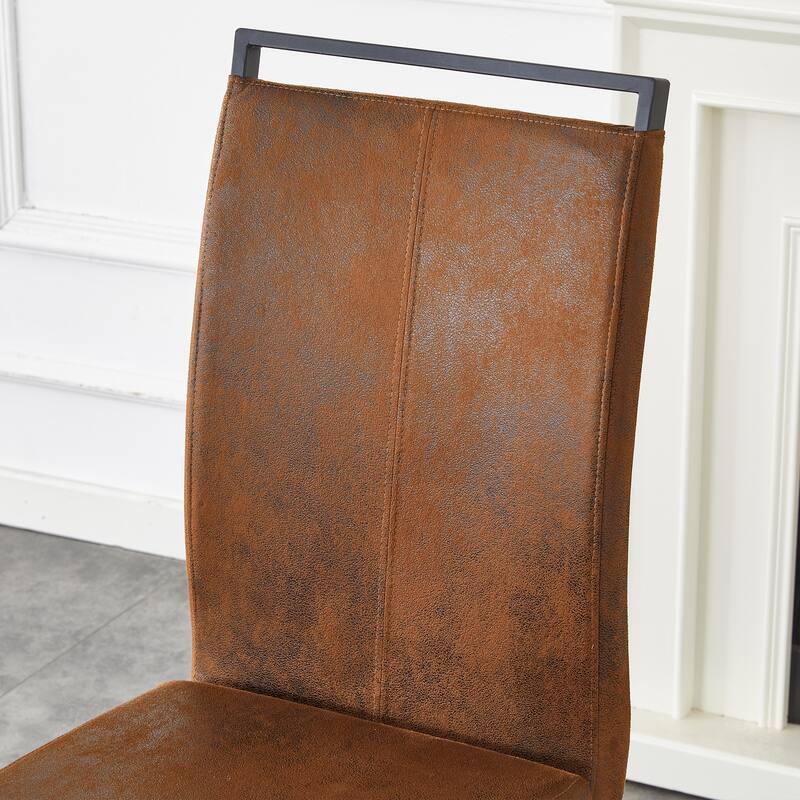 Retro - style Suede - like Tech Fabric Dining Chairs,Metal Legs.Ergonomic Arc Backrest + Reinforced Metal Frame.Set Of 4.