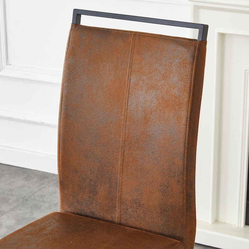 Suede-like Tech Fabric Dining Chairs:Ergonomic Arc Backrest+Reinforced Metal Frame.Set Of 2