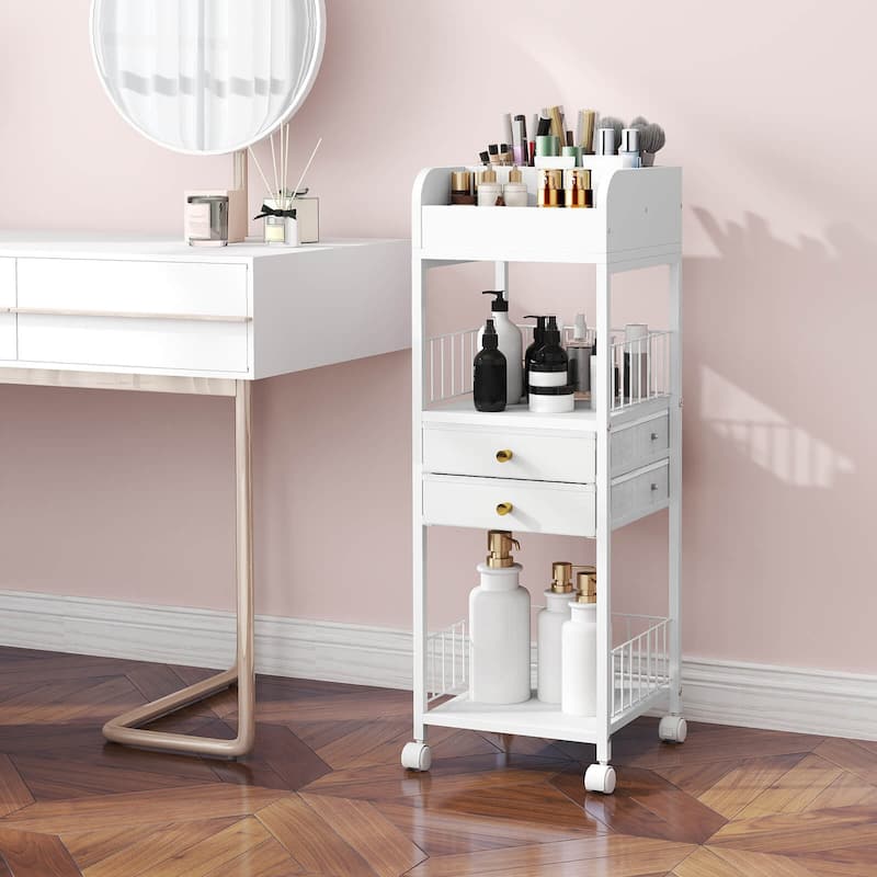 Costway Makeup Organizer Cart with 2 Storage Drawers & Lockable Wheels - See Details