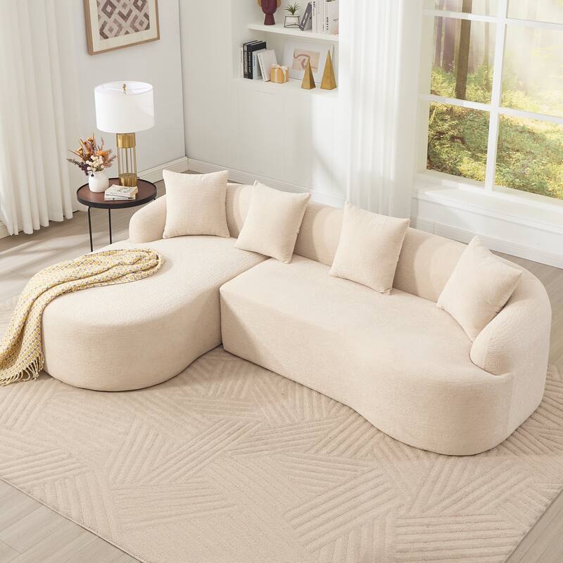 Boneless L-Shape Sectional Sofa with Curved Chaise,Minimalist Modular Couches Sleeper - Beige