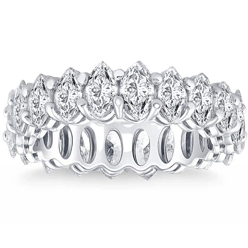 4Ct T.W. Marquise Cut Natural Diamond Eternity Wedding Ring White or Yellow Gold