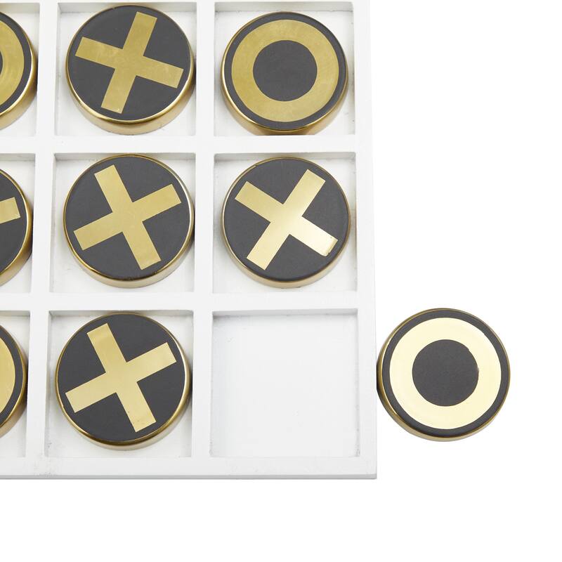 Wooden Tic Tac Toe Block Game Set with Steel or Light Wood Pieces - Black, Dark Brown, Gold - Roche River Decor