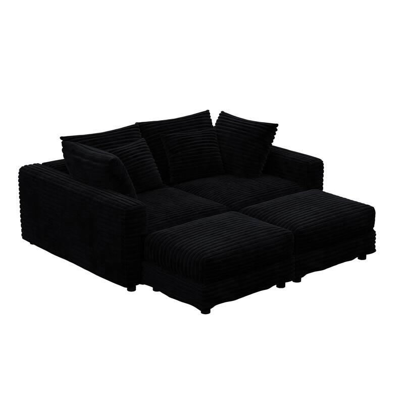 102.4" Corduroy Couch with Ottomans, 4 Seat Convertible Modular Sectional Sofa, Upholstered Couches with Pillows for Living Room