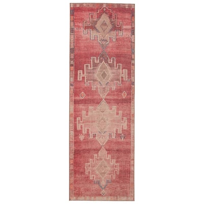 Evadne Machine Washable Medallion Pink/ Blue Area Rug