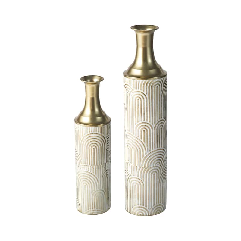 Glitzhome Set of 2 Modern White Black and Gold Metal Floor Vases Fall Thanksgiving Gifts