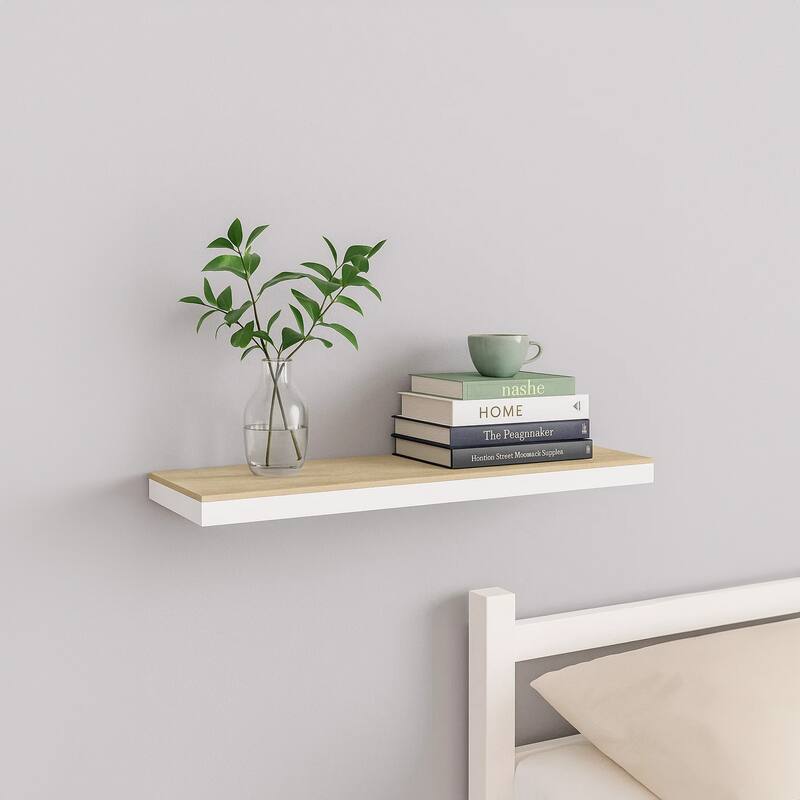 Zyno Wall Shelf, 32 Inch, Natural White and Oak Brown Finish