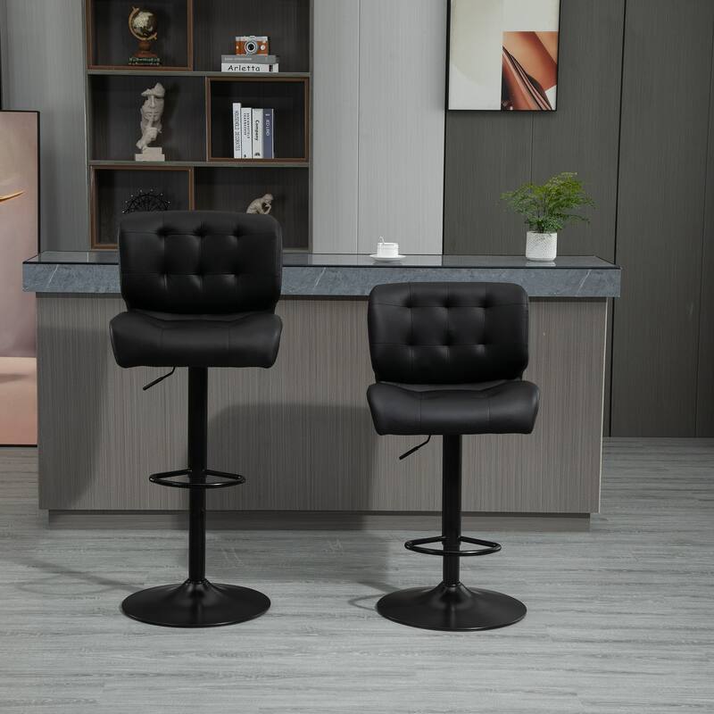 HOMCOM Set of 2 Bar Height Chairs with Adjustable Seat Height, Thick Padded Cushion and Metal Footrest for Home Bar