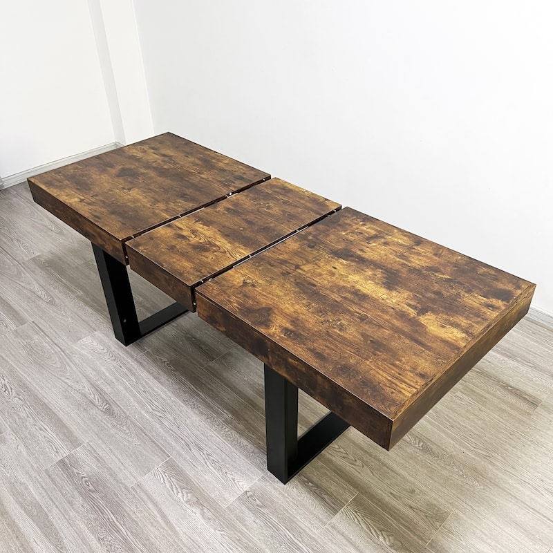 Large Expandable Dining Table, Wooden Kitchen Expanding Table for 6 8 10, Rectangular Conference Table