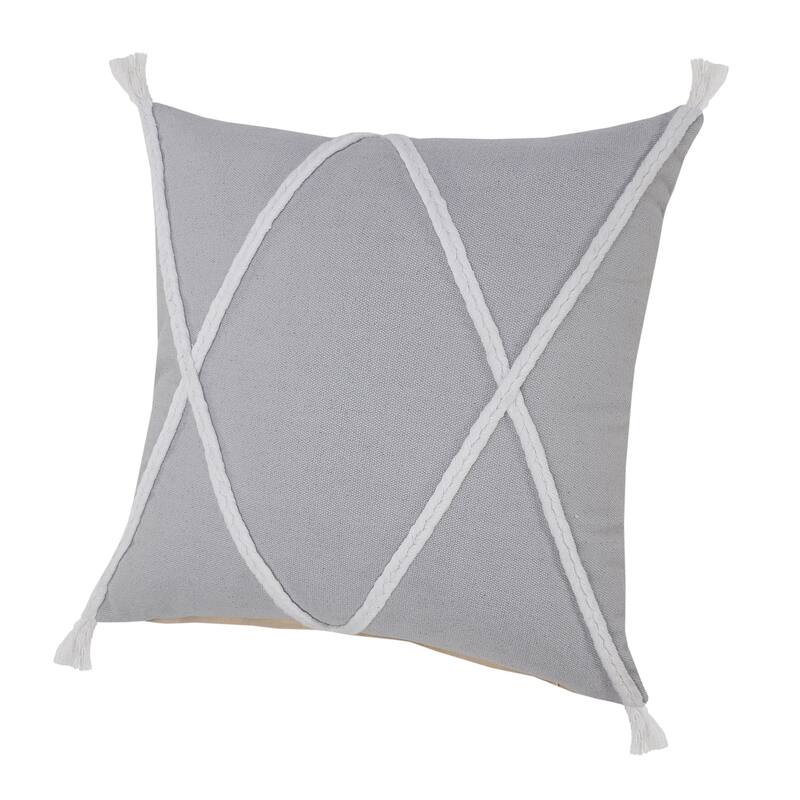 Sevita Coastal Geometric Braided and Tasseled Throw Pillow
