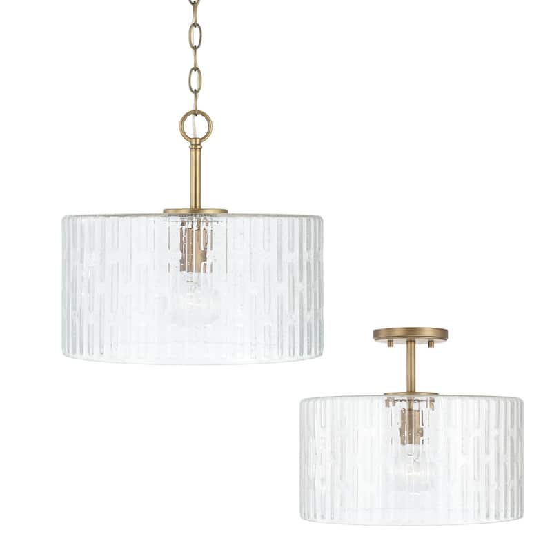 Emerson 1-light Dual Mount Semi-Flush/ Pendant w/ Embossed Seeded Glass