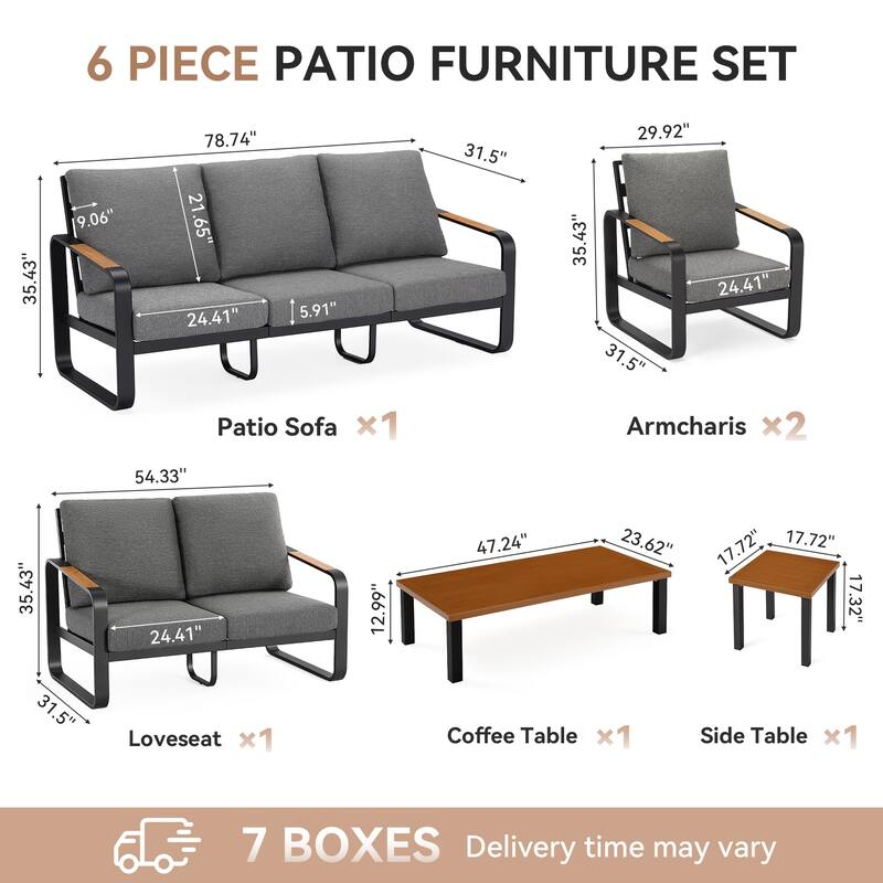 6-Piece Outdoor Patio Conversation Sofa Set with Cushions