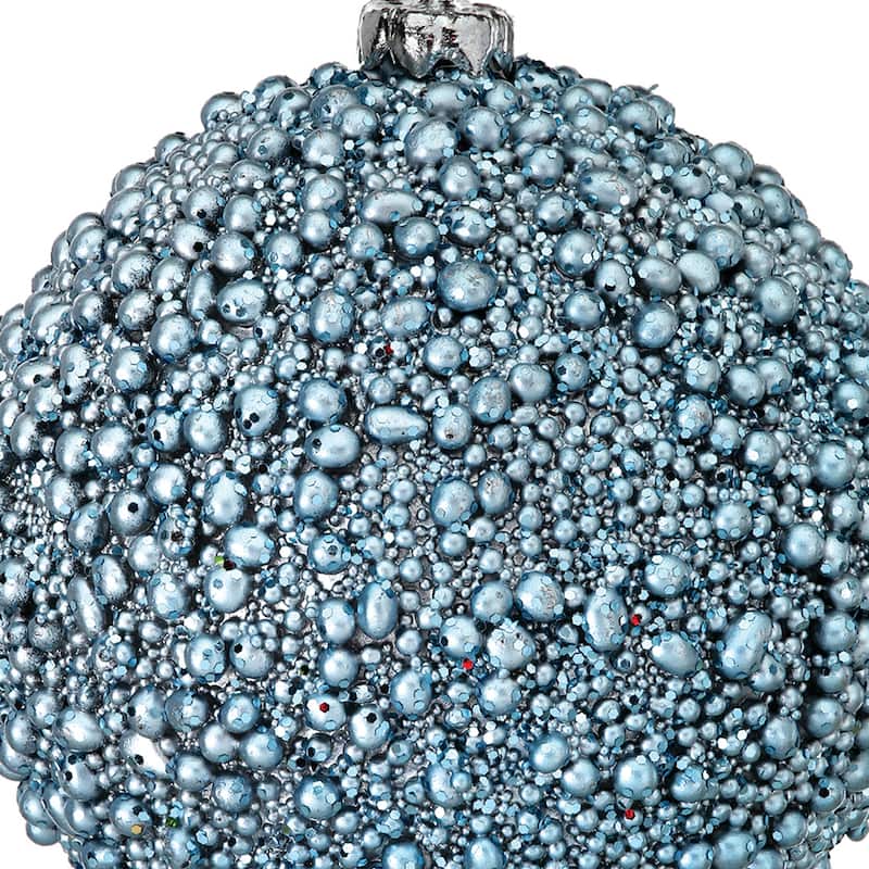 4" Glitter Metallic Mini Bead Ball Ornament Set of 6