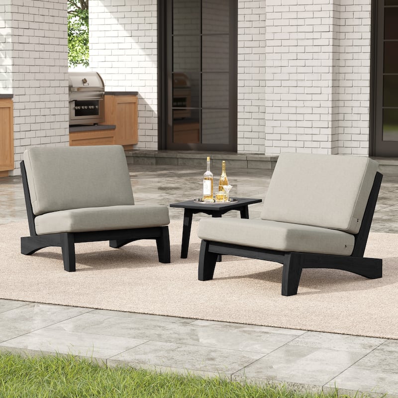 3-piece Outdoor Patio Teak Wood Club Chairs with Side Table - Light Camel-BlackFrame