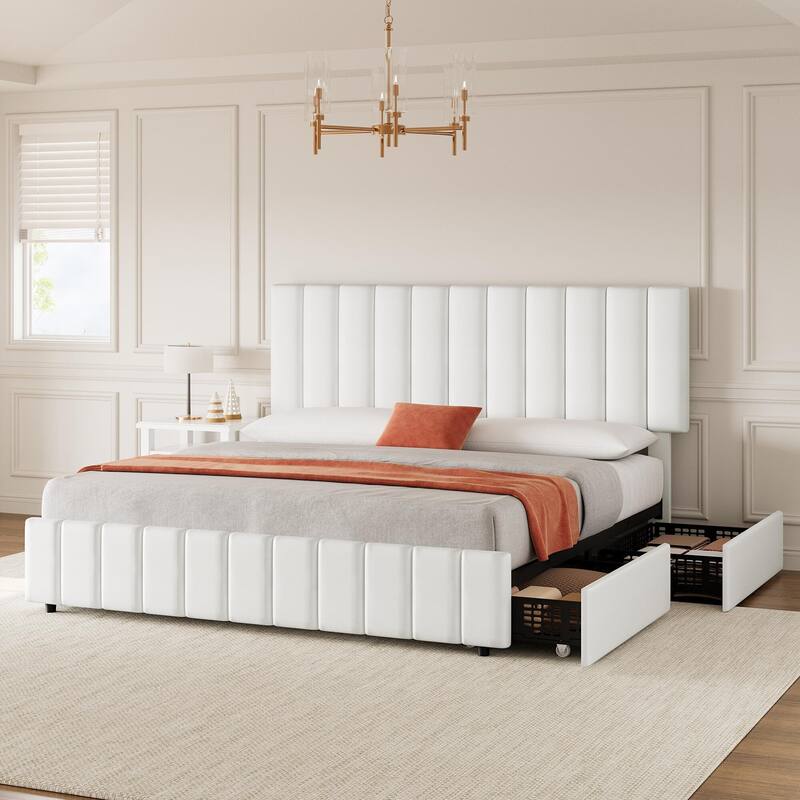 Bed Frame with 4 Storage Drawers and Adjustable Headboard