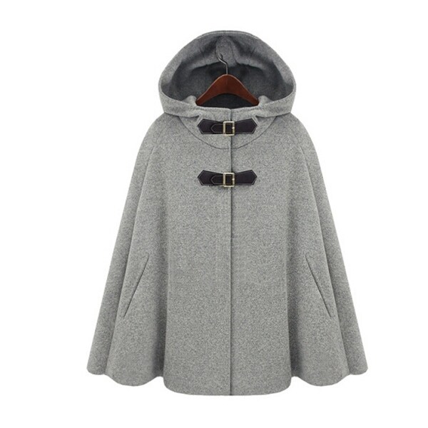 Women Wool Cape Coat Hooded Double Breasted Warm Coat. Opens flyout.