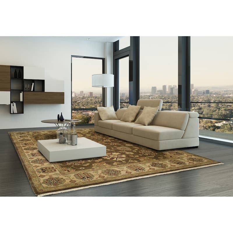 Traditional Brown Hand-Knotted Wool Area Rug - 4' x 6' - Brown