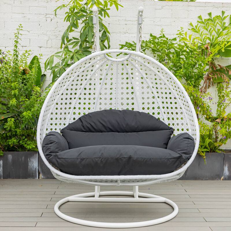Egg Shaped 2-Person Swing Chair Set with Iron Stand Removable and Washable Cushion for Indoor Outdoor