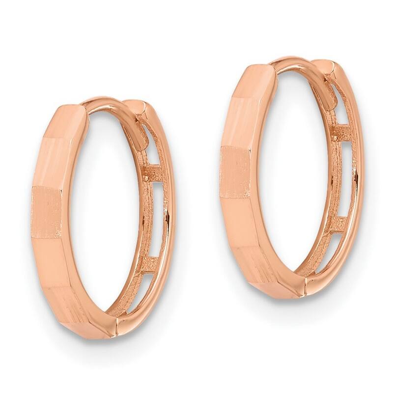 Curata 14k Rose Gold Polished and Diamond cut Hinged Hoop Earrings - 13.2x13.1mm