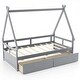 preview thumbnail 2 of 18, Costway Twin Size House Bed with Roof Safety Guardrail 2 Storage Grey