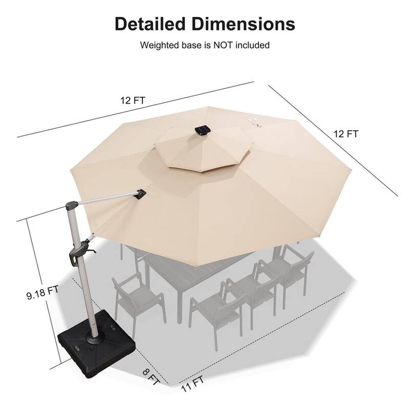 PURPLE LEAF 10/11/12ft Round Double Top LED Patio Cantilever Umbrella with Base
