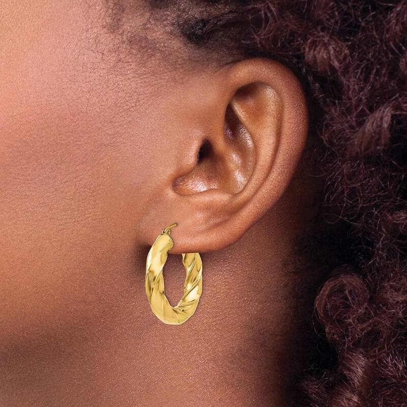 Curata 14k Yellow Gold Polished 17x 4.25mm Twisted Hoop Earrings