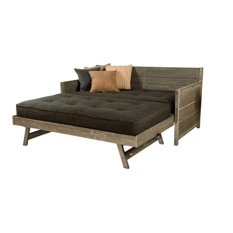 Somette Marisa Daybed with Pop Up Trundle in Weathered Gray with Mattresses