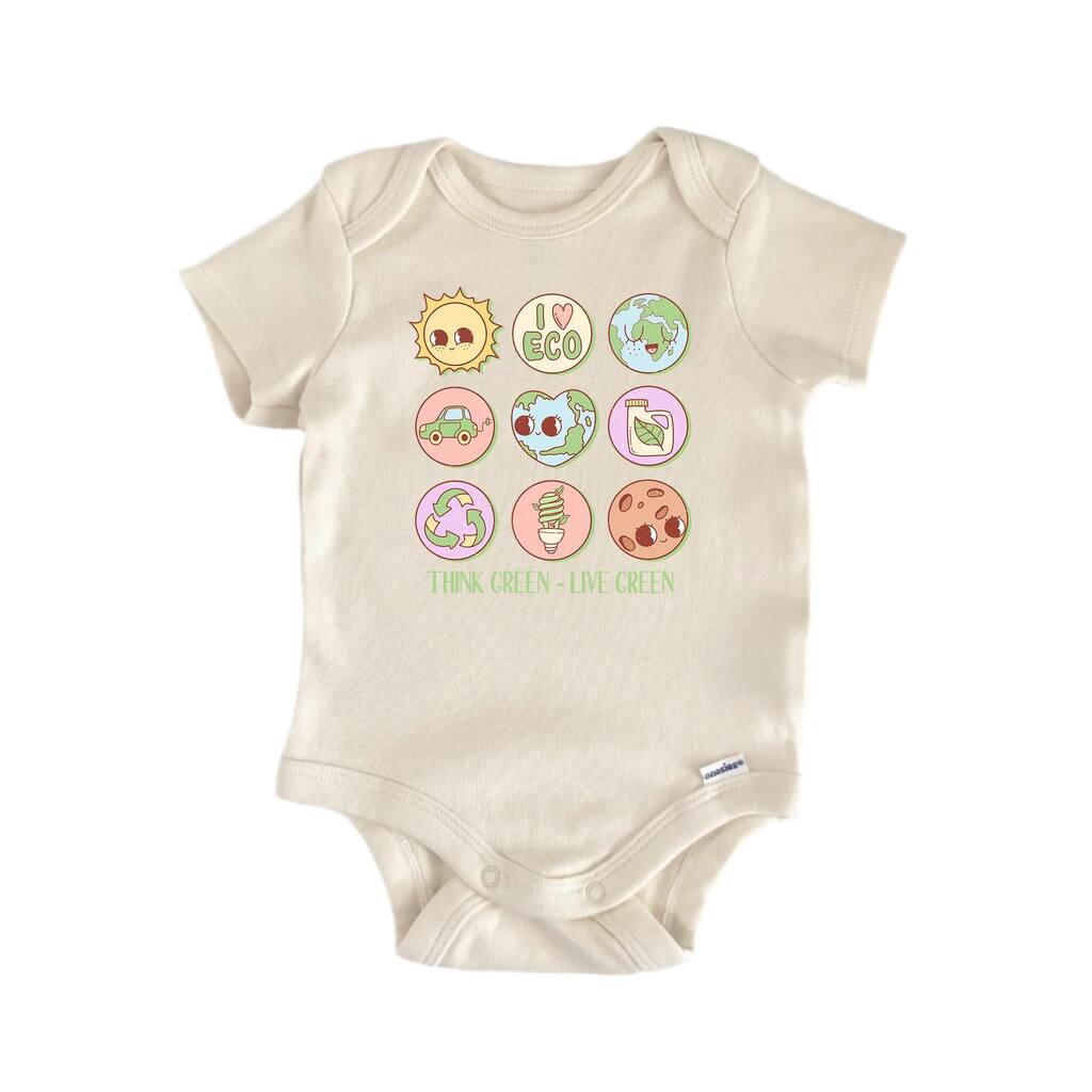 Think green Live Green Earth Day - Baby Boy Girl Clothes Bodysuit Funny Cute Newborn
