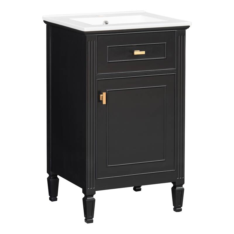 Roomfitters 20" Bathroom Vanity with Sink, Solid Wood Legs, Tilt-Out Drawer & Adjustable Shelf