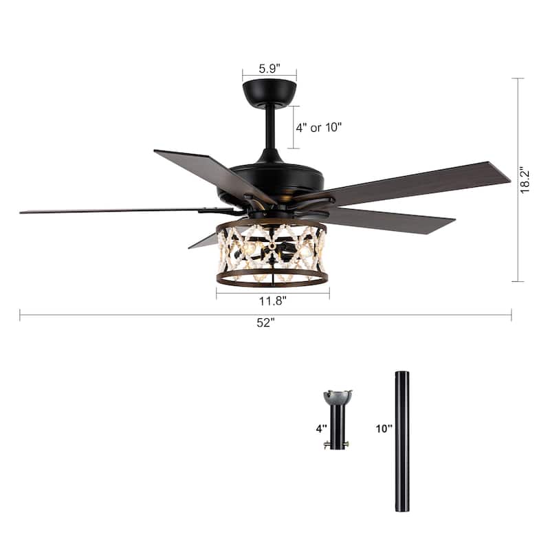 52" Farmhouse Wooden Beaded Black Ceiling Fan with Remote