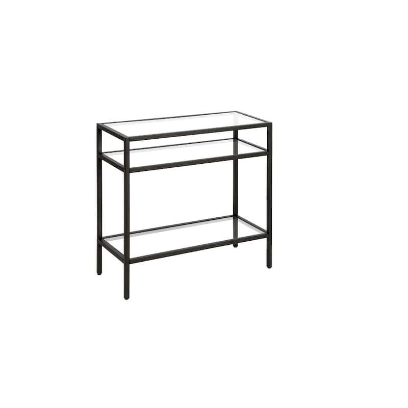 Steel Frame Glass Side End Table with 2 Shelves and Rectangular Top - 10” x 24” x 24” (D x W x H)