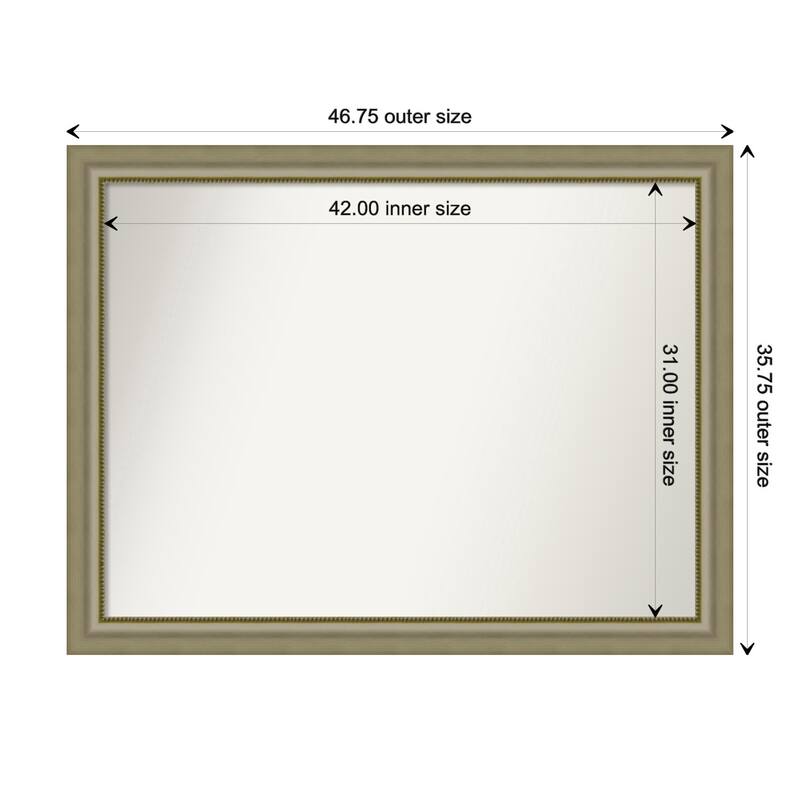 Vegas Silver Framed Non-Beveled Custom Wall Mirror, Bathroom Vanity Mirror - Outer Size: 46.75 x 35.75