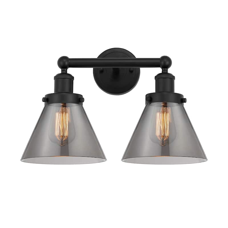 Innovations Lighting 616-2W-10-16-L Cone Vanity Cone 2 Light 16" Wide - Matte Black / Plated Smoke
