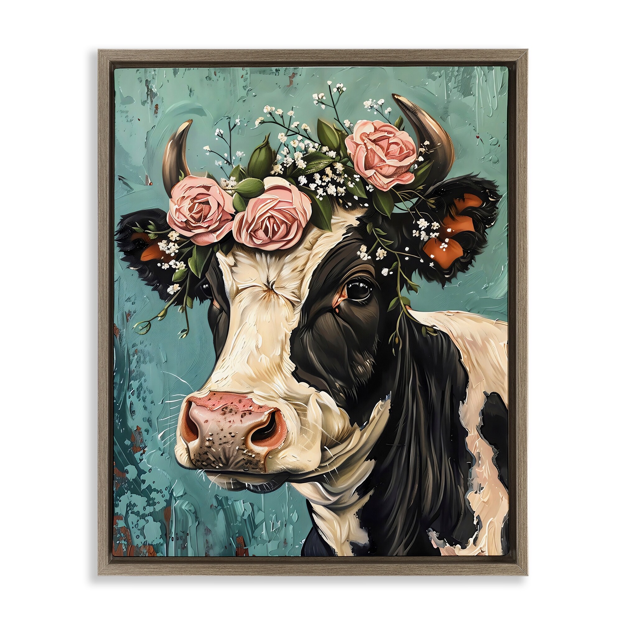 Stupell Rose Crown Cow Framed Floater Canvas Wall Art Design By LSR Creative Studio