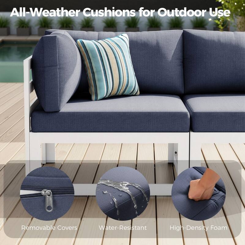 7 Piece Aluminum Patio Furniture Set with Fire Pit Propane/Gas, 29 inch Deep Wide Seat Aluminum Outdoor Sectional